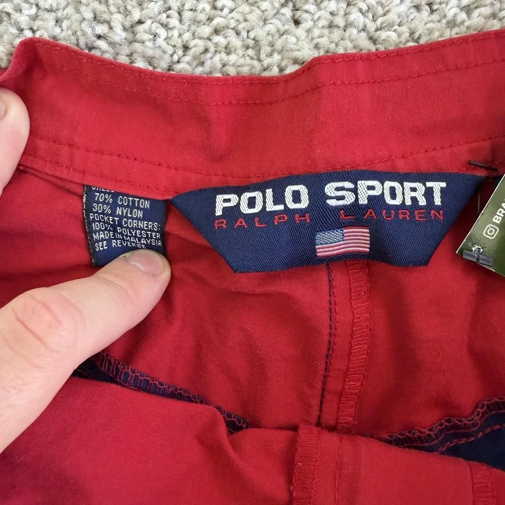 Vintage Polo Sport Ralph Lauren Cargo Shorts Mens 34 Red Navy 9 Inseam Summer